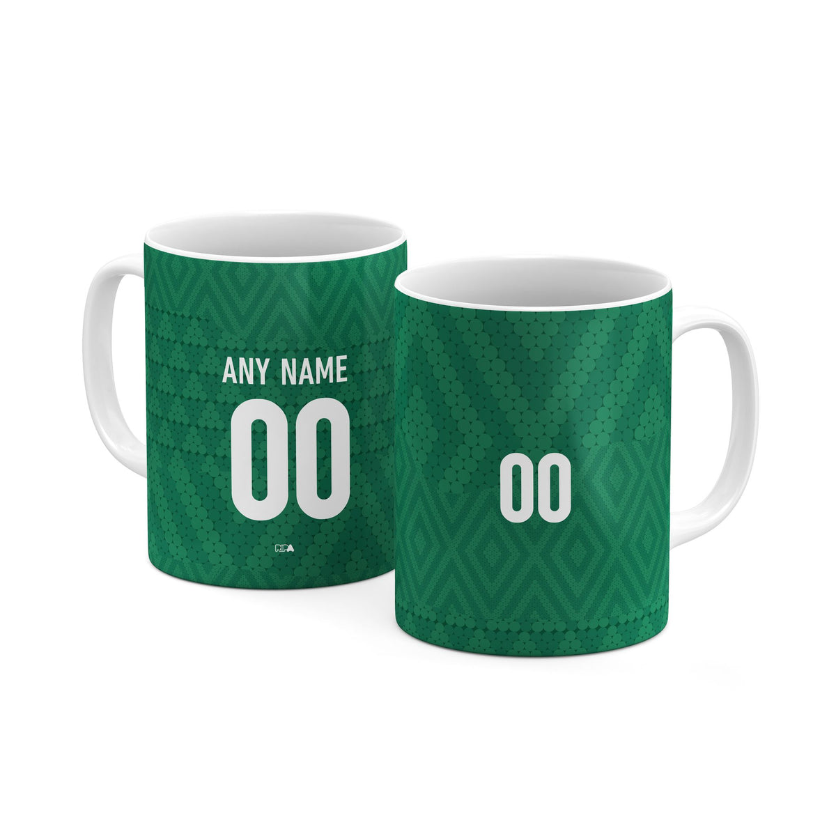 Mug with the Iraq 2026 Away football shirt design by RIPA Football