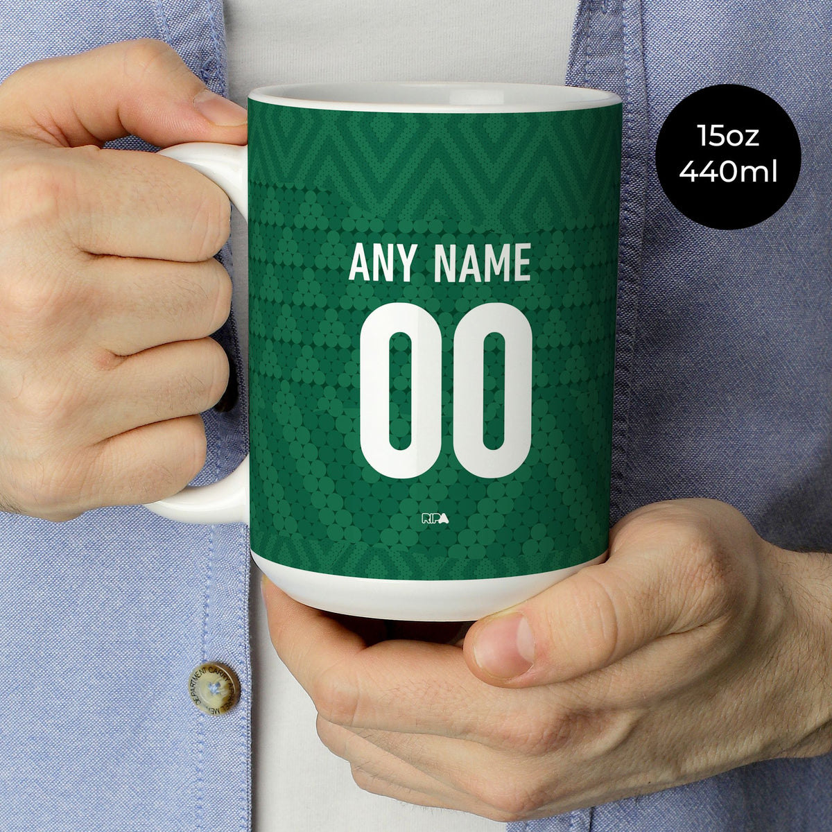 Mug with the Iraq 2026 Away football shirt design by RIPA Football