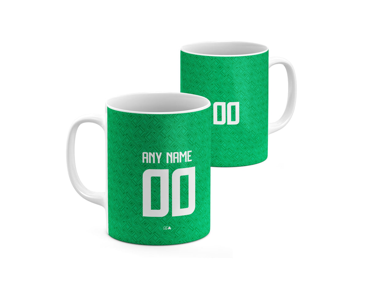 Mug with the Ireland 2024 Home football shirt design by RIPA Football