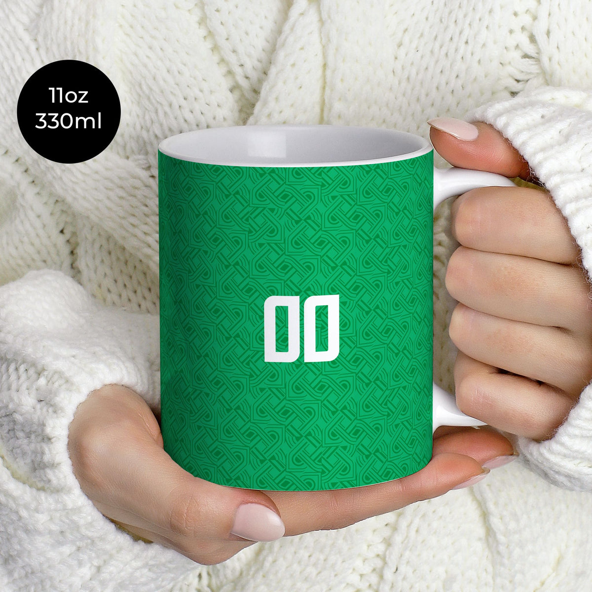 Mug with the Ireland 2024 Home football shirt design by RIPA Football