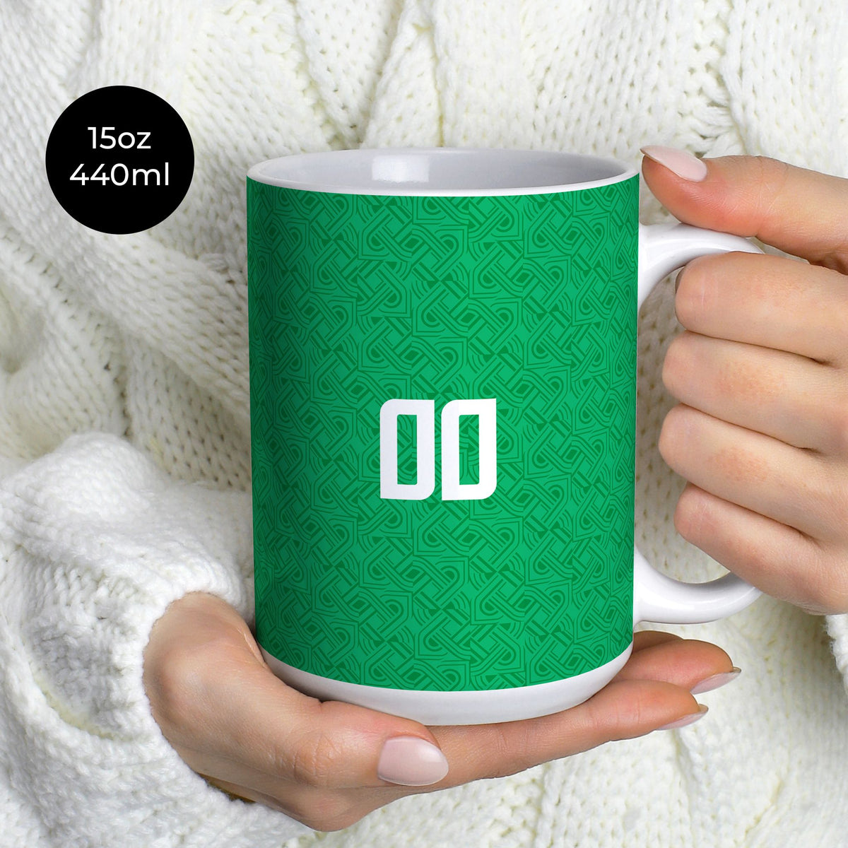 Mug with the Ireland 2024 Home football shirt design by RIPA Football