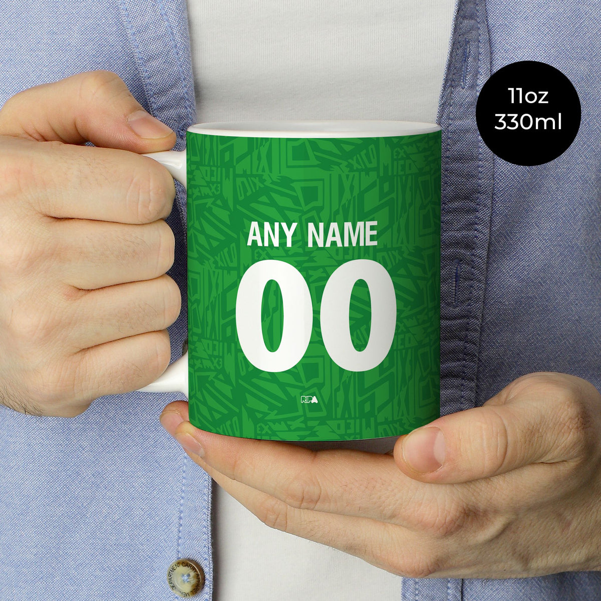 Mug with the Mexico 1994 Home football shirt design by RIPA Football