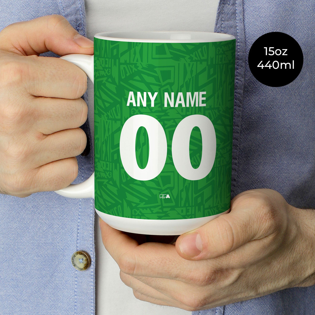 Mug with the Mexico 1994 Home football shirt design by RIPA Football