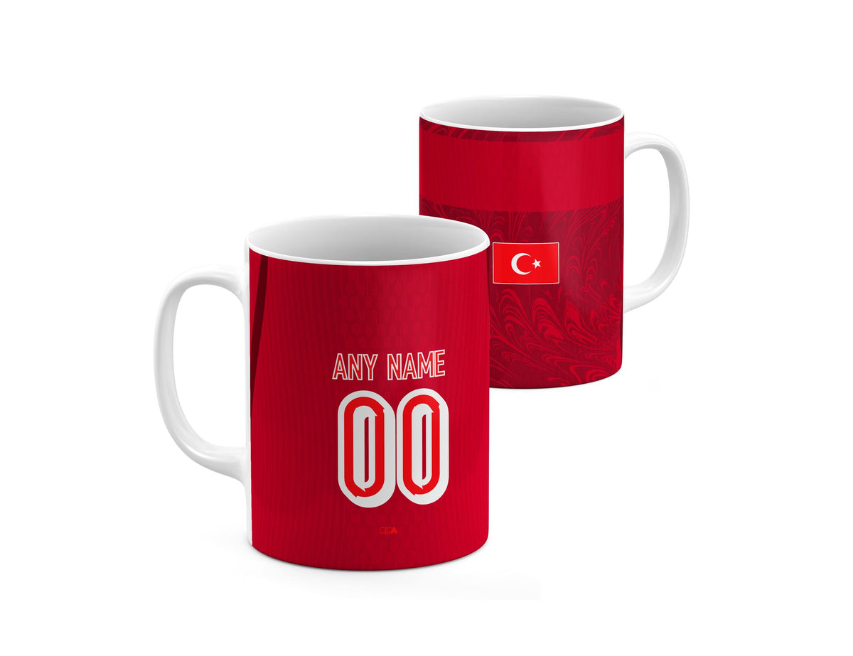 Mug with the Turkey 2026 Away football shirt design by RIPA Football