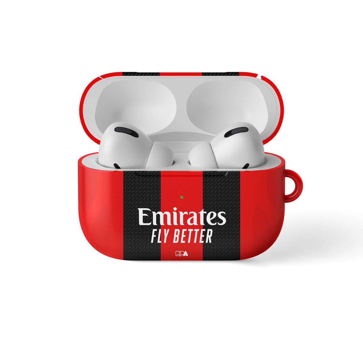 AirPods case with the AC Milan 2026-27 Home football shirt design by RIPA Football