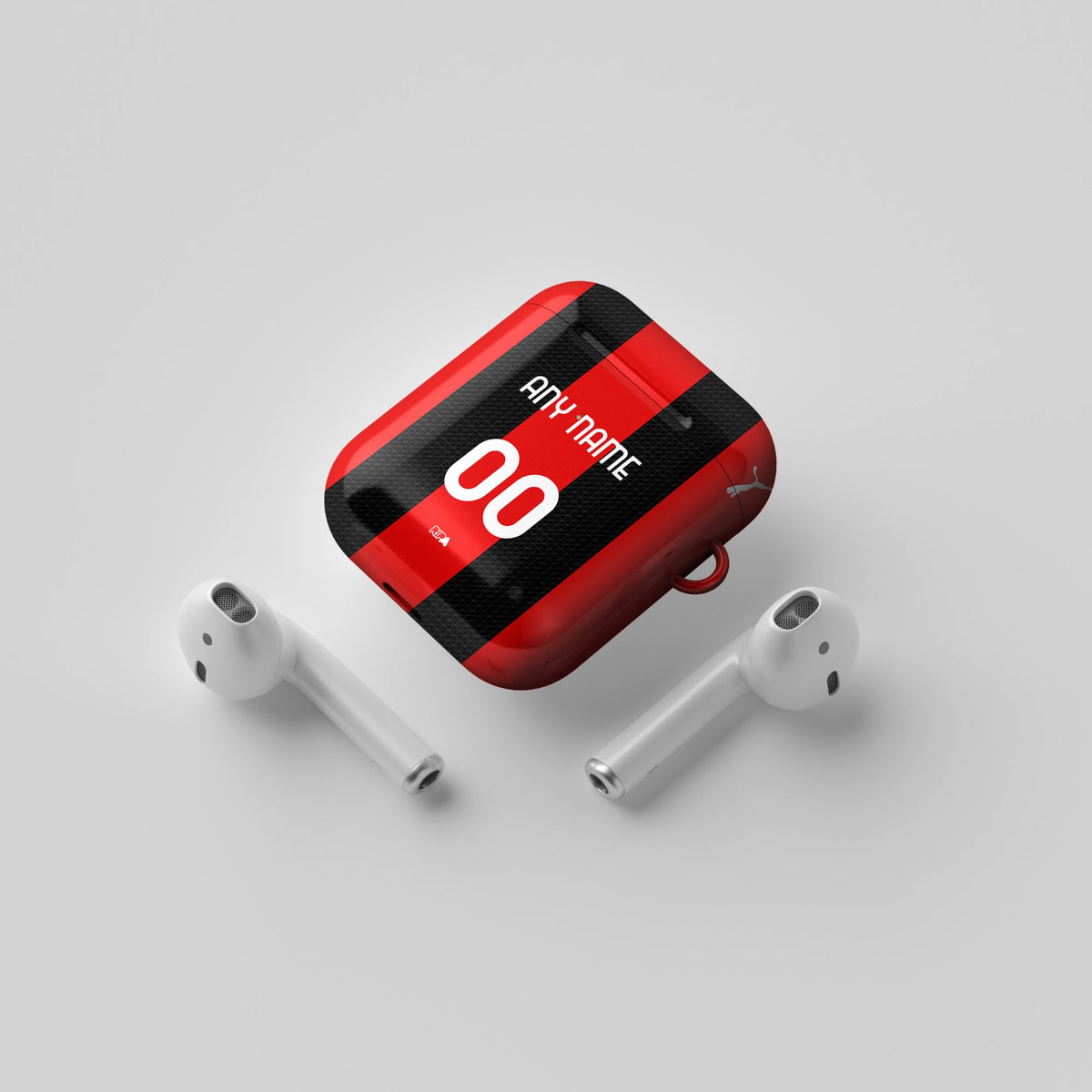 AirPods case with the AC Milan 2026-27 Home football shirt design by RIPA Football