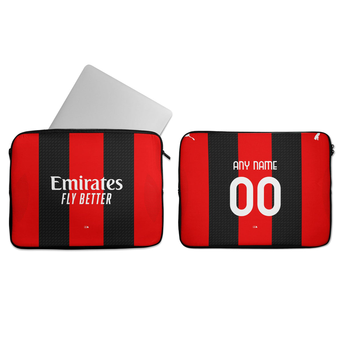 Laptop sleeve with the AC Milan 2026-27 Home football shirt design by RIPA Football