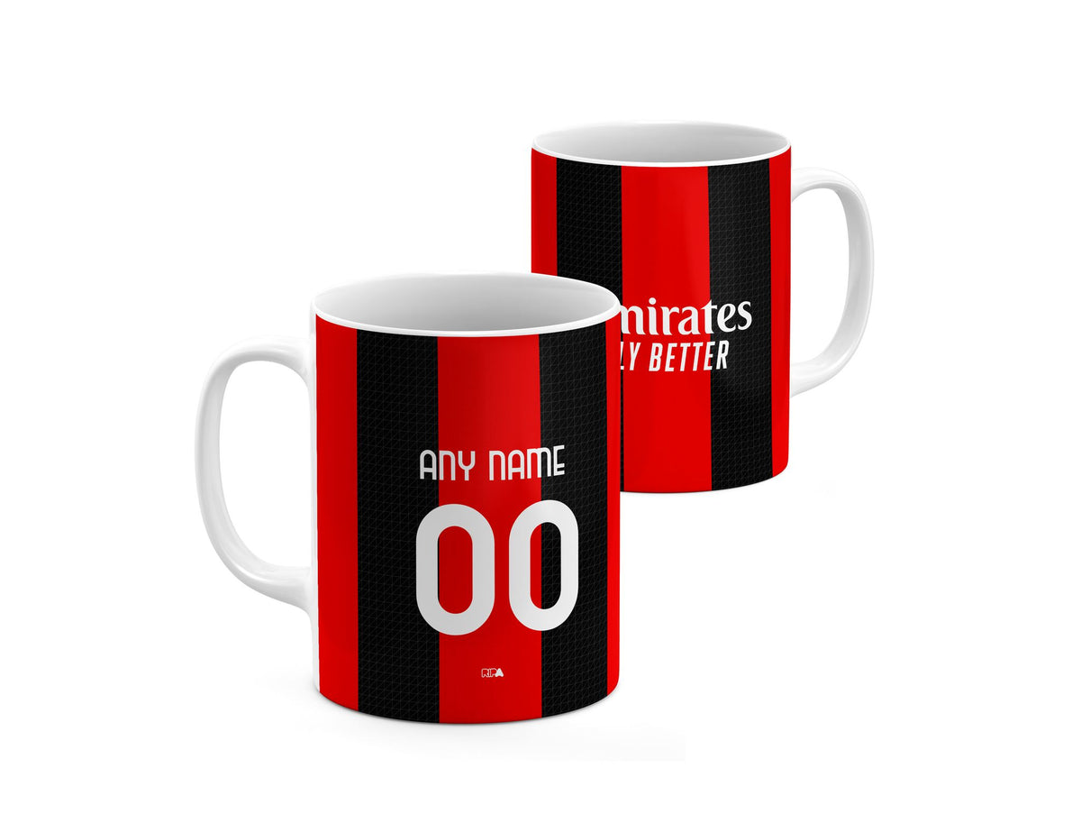 Mug with the AC Milan 2026-27 Home football shirt design by RIPA Football