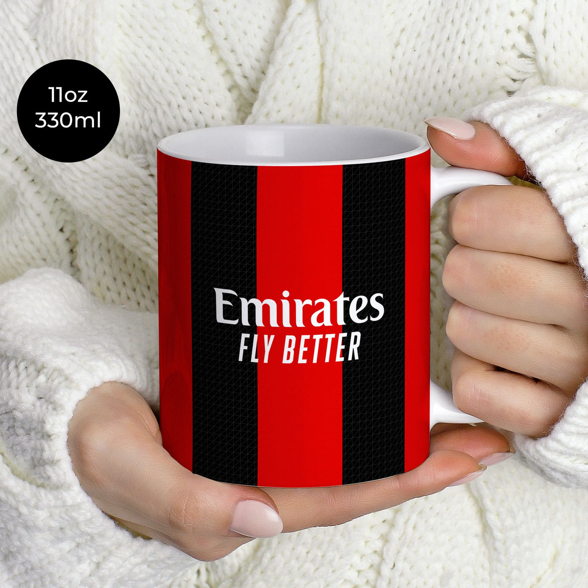 Mug with the AC Milan 2026-27 Home football shirt design by RIPA Football