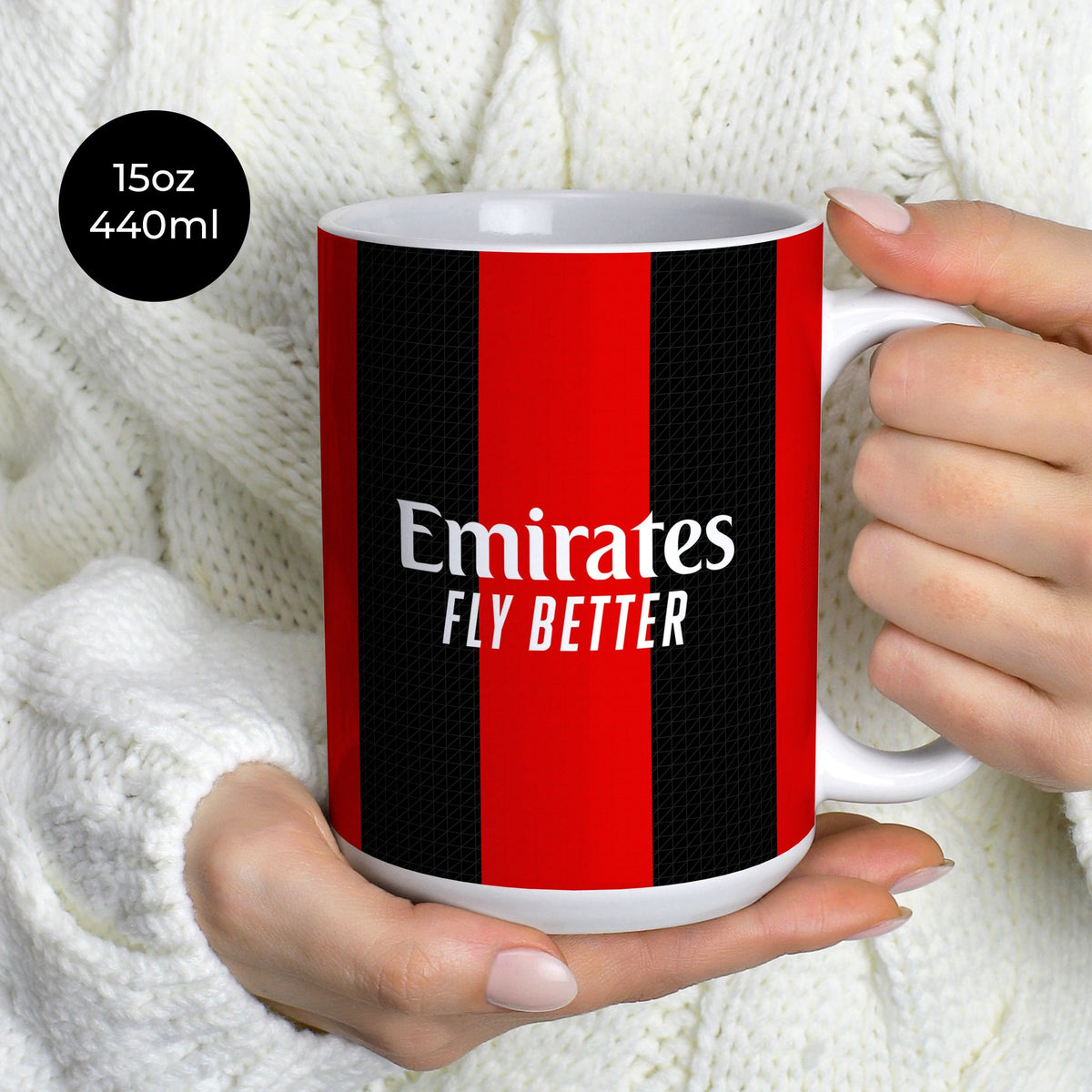 Mug with the AC Milan 2026-27 Home football shirt design by RIPA Football