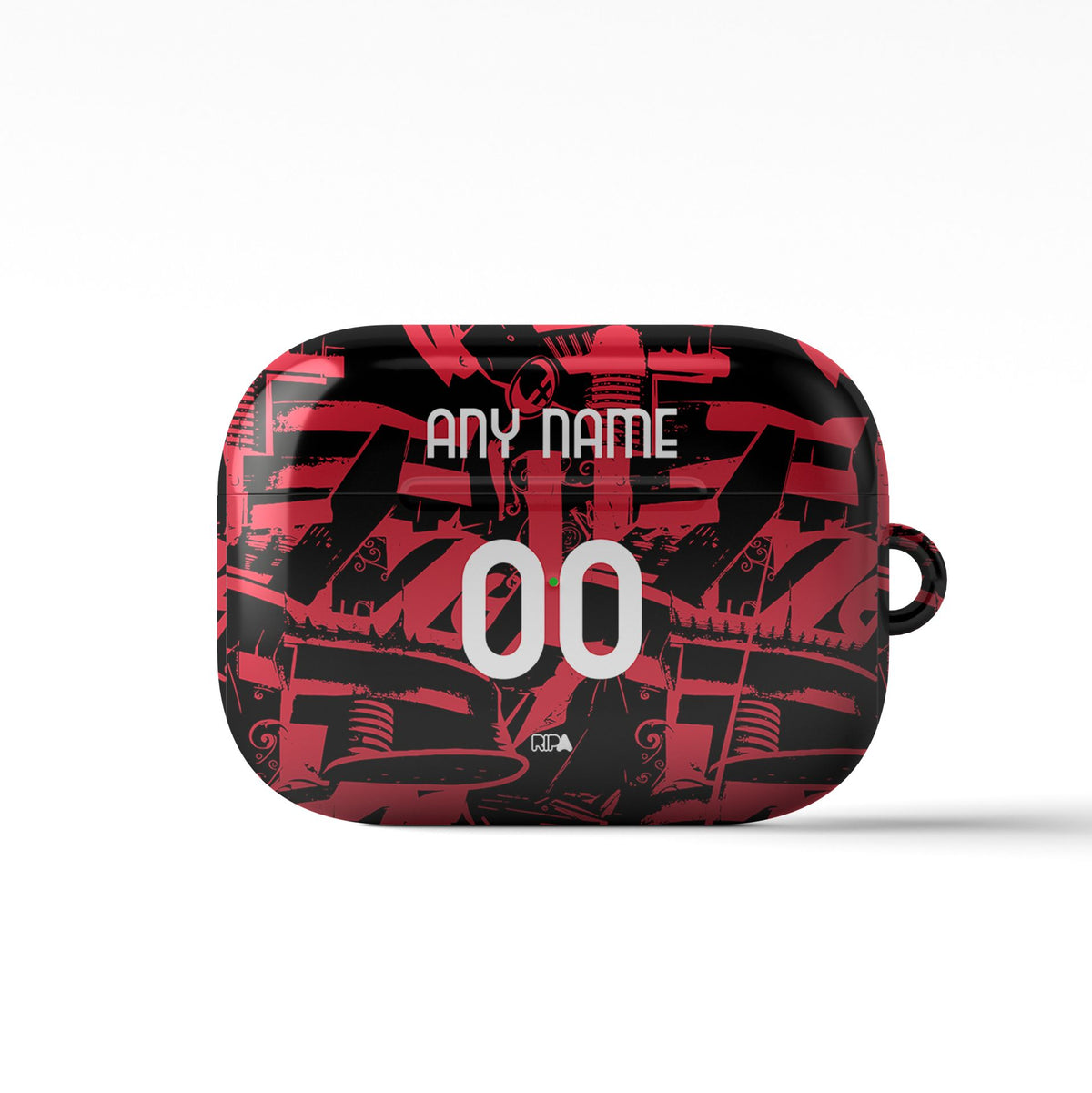 AirPods case with the AC Milan 2026-27 Prematch football shirt design by RIPA Football