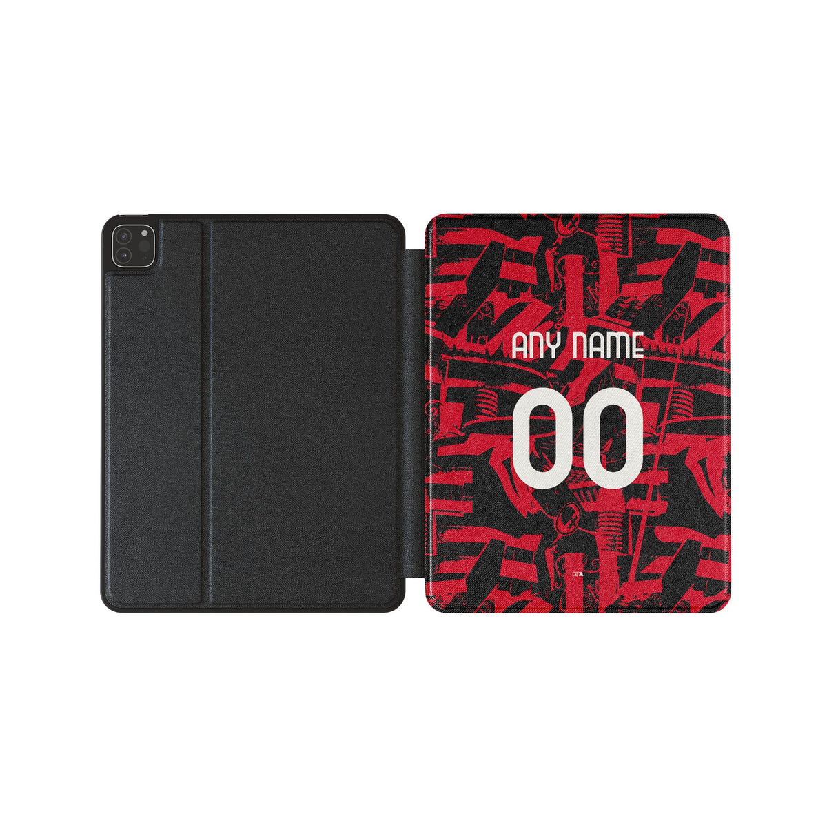 iPad case with the AC Milan 2026-27 Prematch football shirt design by RIPA Football