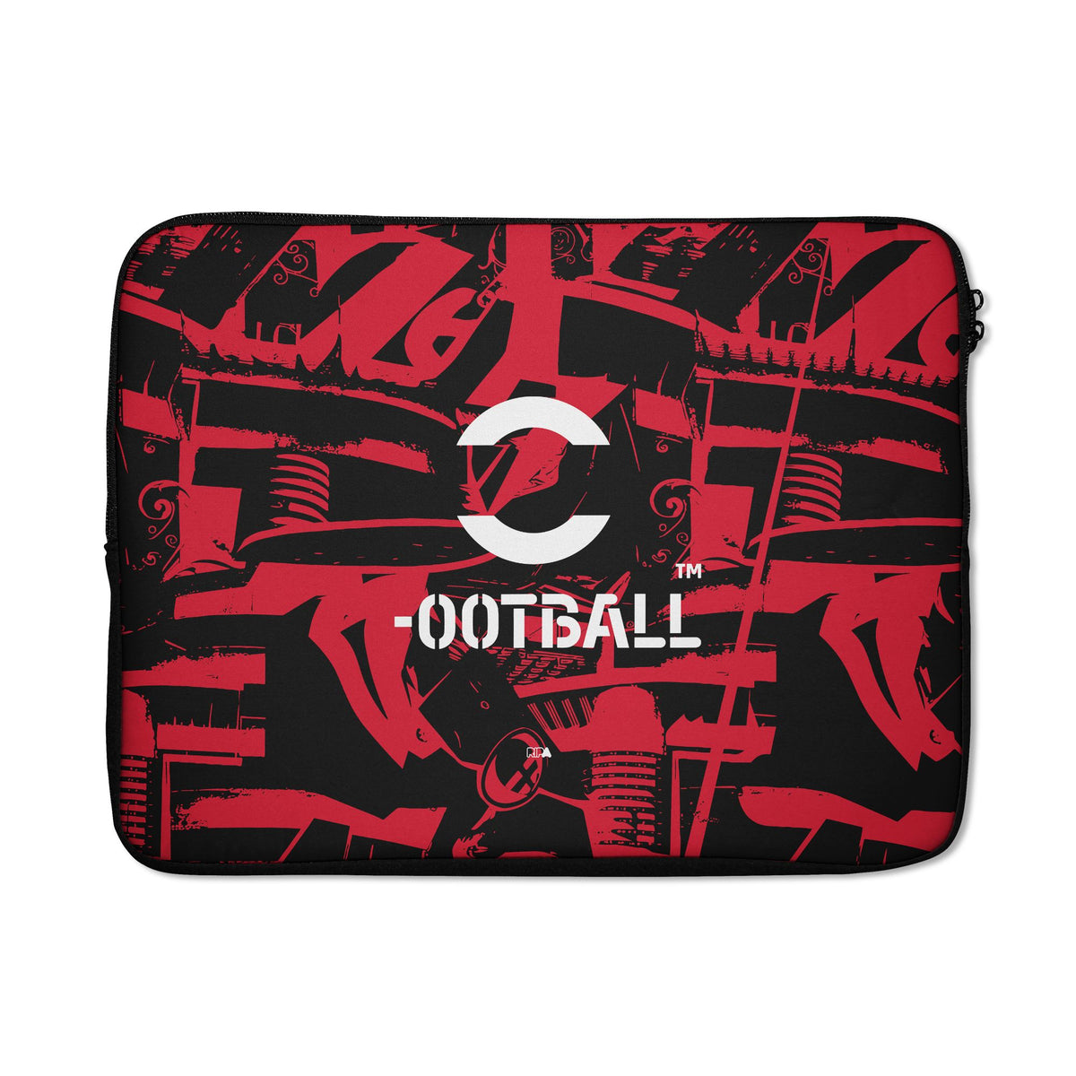 Laptop sleeve with the AC Milan 2026-27 Prematch football shirt design by RIPA Football