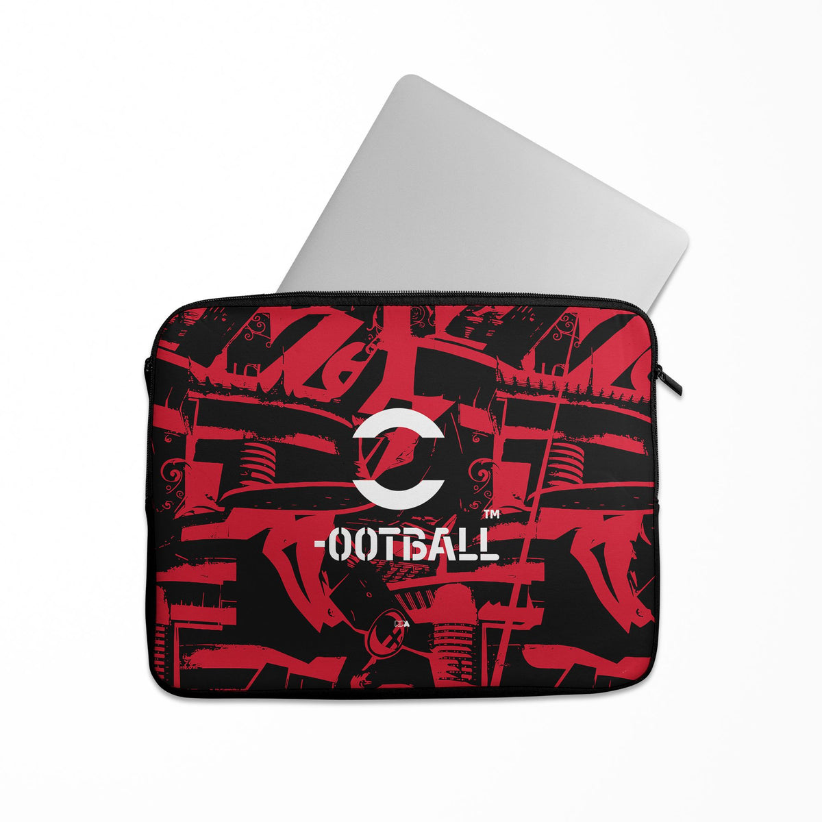 Laptop sleeve with the AC Milan 2026-27 Prematch football shirt design by RIPA Football
