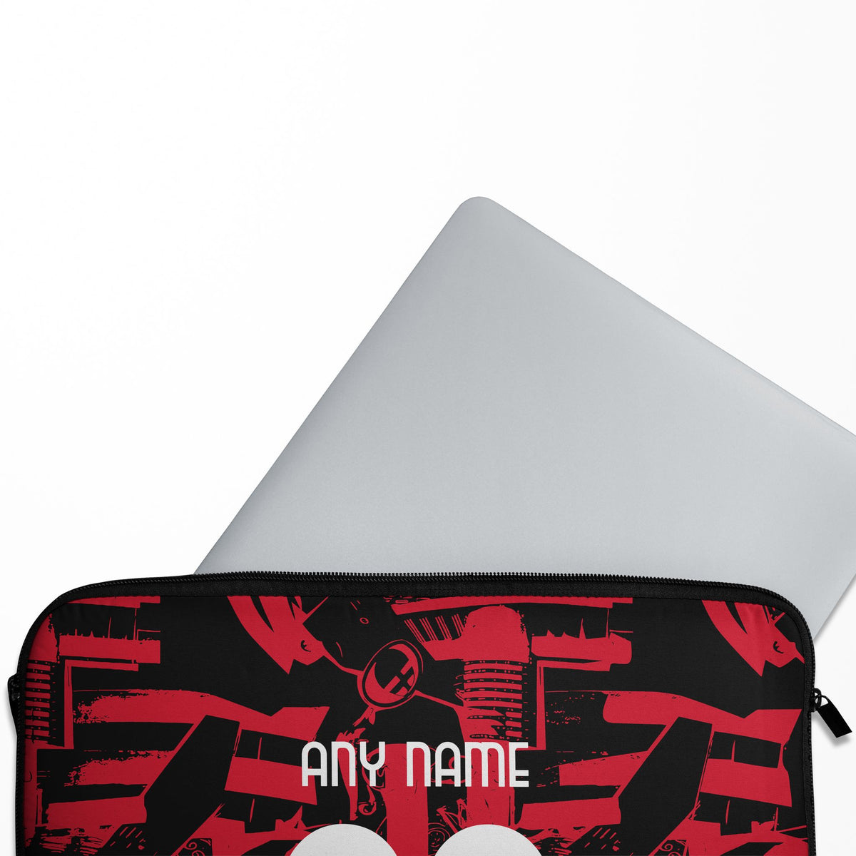 Laptop sleeve with the AC Milan 2026-27 Prematch football shirt design by RIPA Football