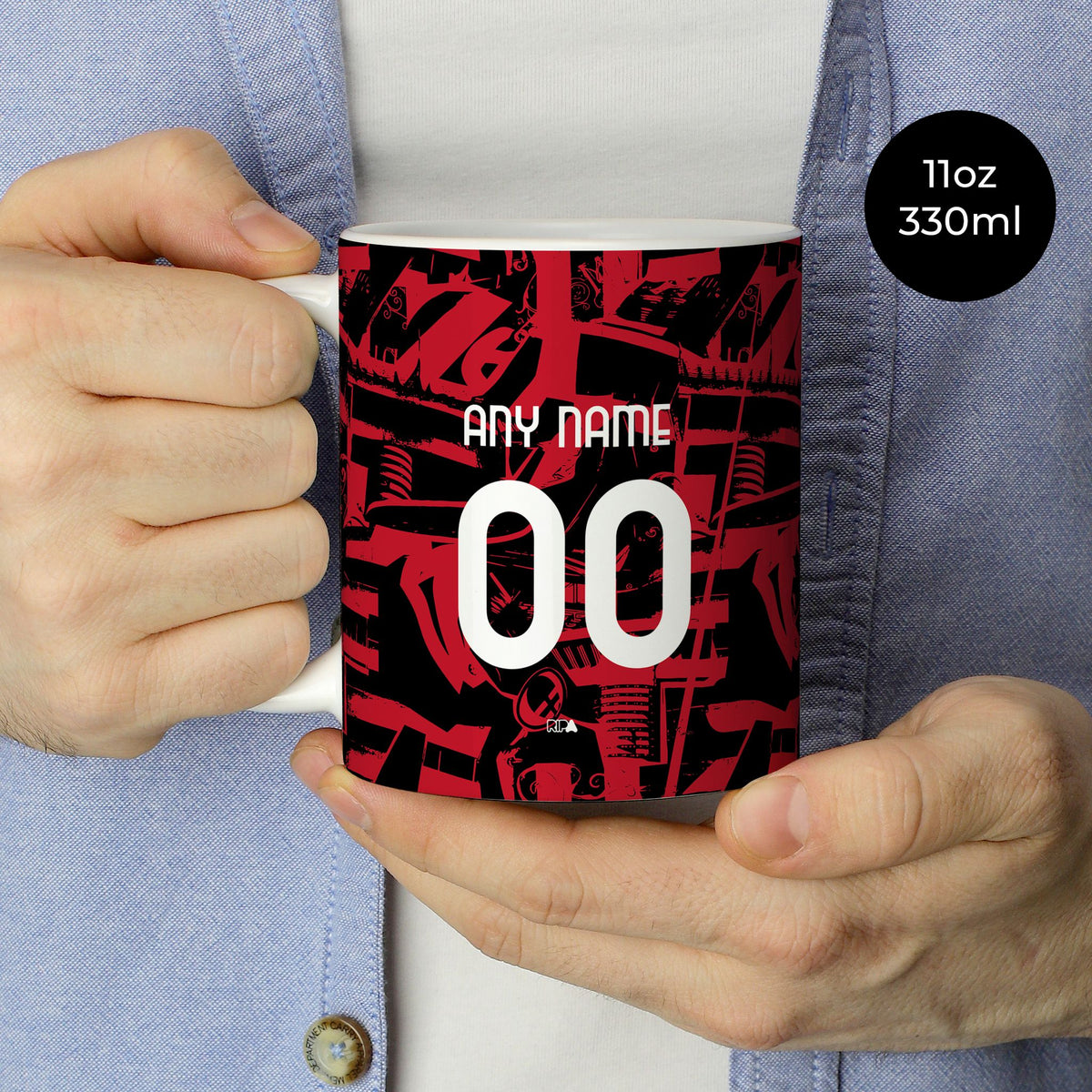 Mug with the AC Milan 2026-27 Prematch football shirt design by RIPA Football