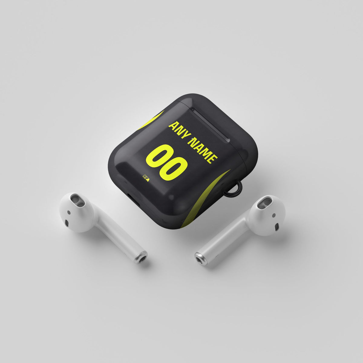 AirPods case with the Atlético Madrid 2026-27 Away football shirt design by RIPA Football