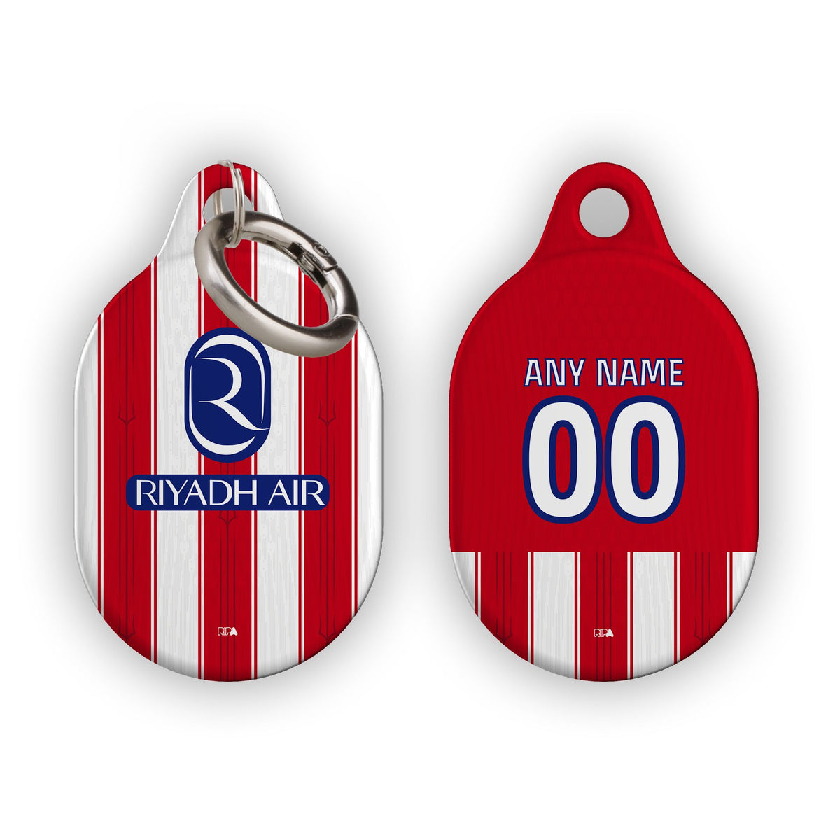 AirTag holder with the Atlético Madrid 2026-27 Home football shirt design by RIPA Football