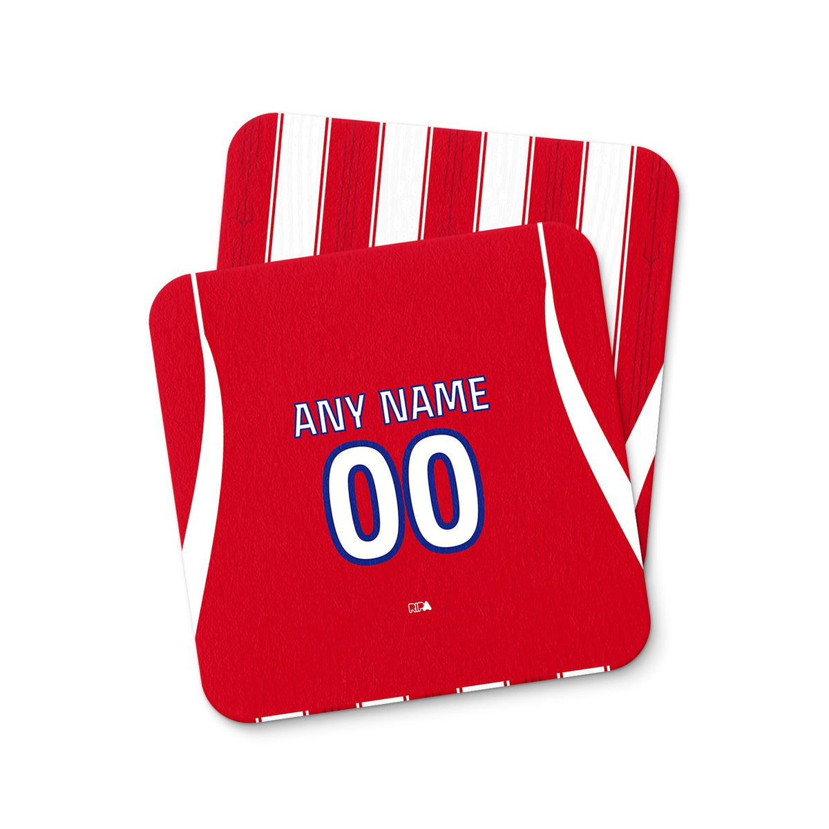 Coaster with the Atlético Madrid 2026-27 Home football shirt design by RIPA Football