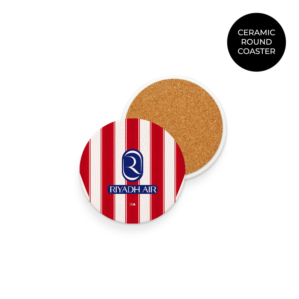 Coaster with the Atlético Madrid 2026-27 Home football shirt design by RIPA Football