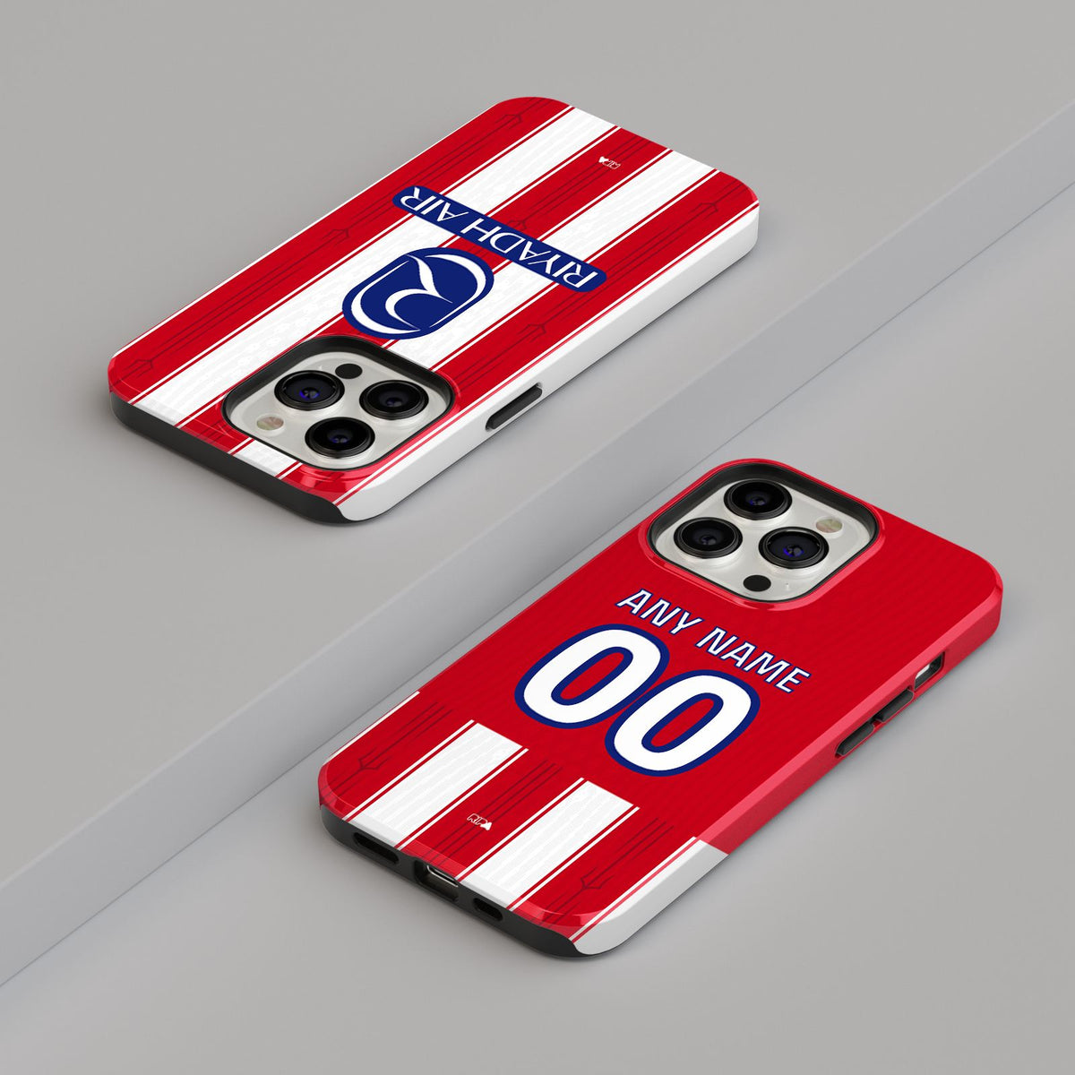 Phone case with the Atlético Madrid 2026-27 Home football shirt design by RIPA Football