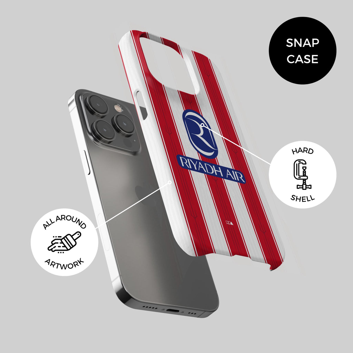 Phone case with the Atlético Madrid 2026-27 Home football shirt design by RIPA Football