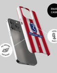 Phone case with the Atlético Madrid 2026-27 Home football shirt design by RIPA Football