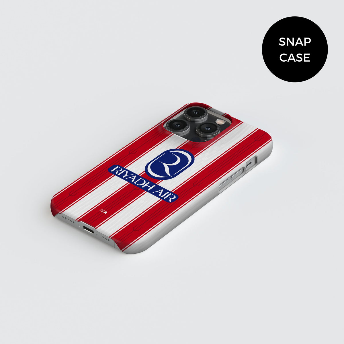 Phone case with the Atlético Madrid 2026-27 Home football shirt design by RIPA Football