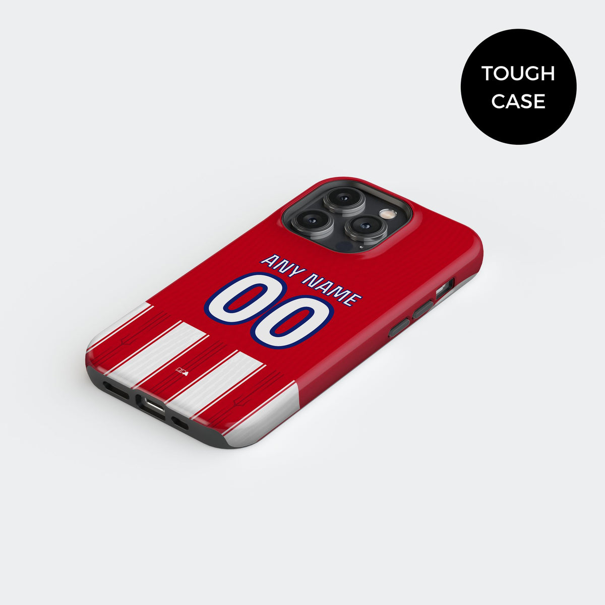 Phone case with the Atlético Madrid 2026-27 Home football shirt design by RIPA Football