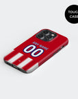 Phone case with the Atlético Madrid 2026-27 Home football shirt design by RIPA Football