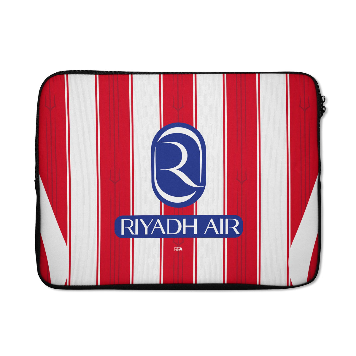 Laptop sleeve with the Atlético Madrid 2026-27 Home football shirt design by RIPA Football