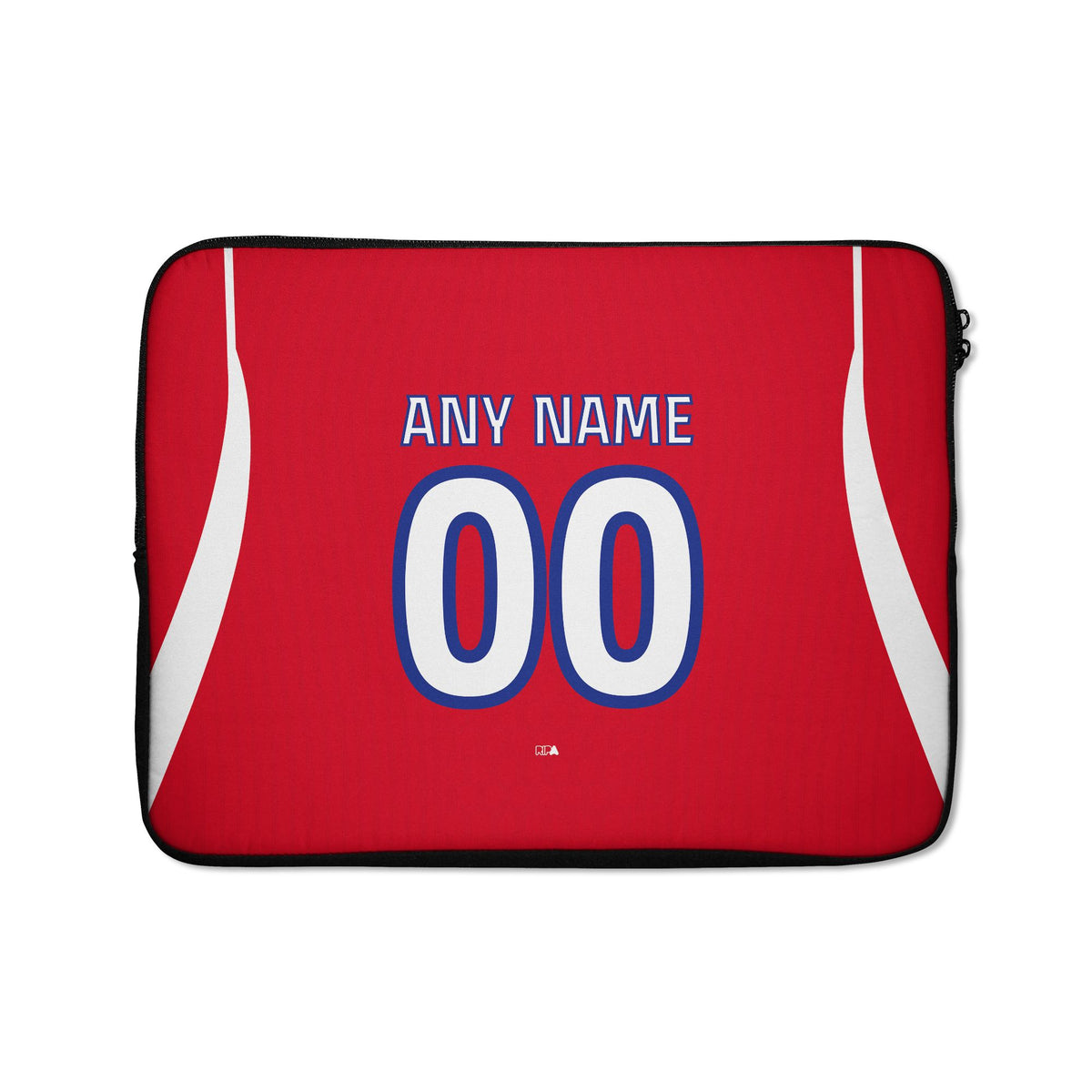 Laptop sleeve with the Atlético Madrid 2026-27 Home football shirt design by RIPA Football