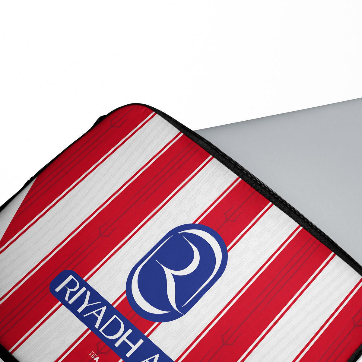 Laptop sleeve with the Atlético Madrid 2026-27 Home football shirt design by RIPA Football