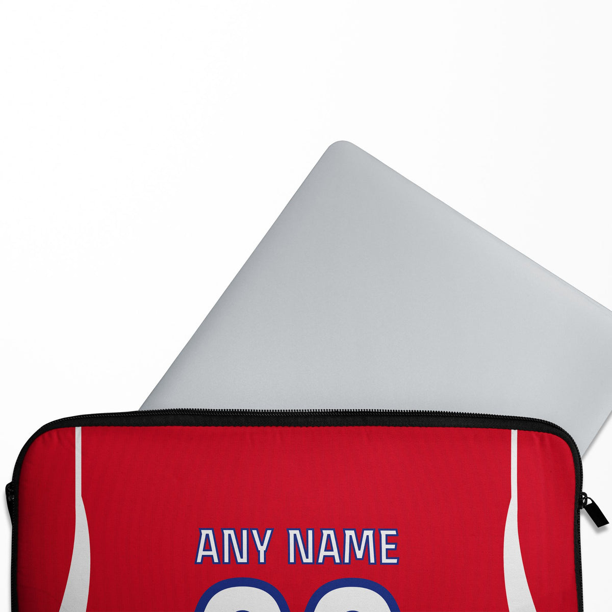 Laptop sleeve with the Atlético Madrid 2026-27 Home football shirt design by RIPA Football