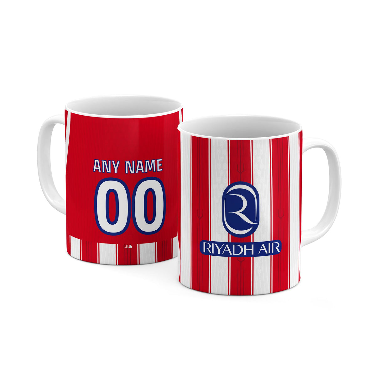 Mug with the Atlético Madrid 2026-27 Home football shirt design by RIPA Football