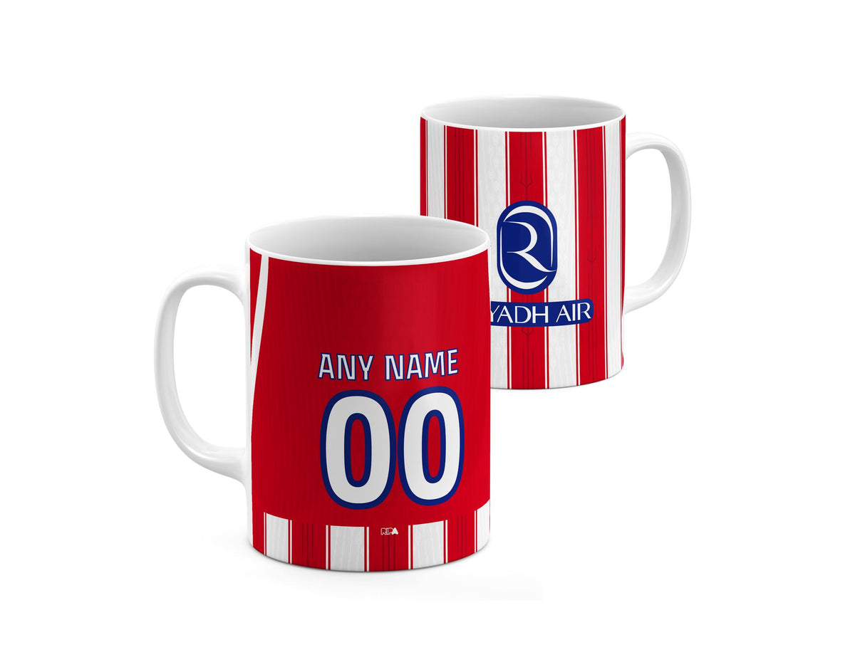 Mug with the Atlético Madrid 2026-27 Home football shirt design by RIPA Football