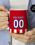 Mug with the Atlético Madrid 2026-27 Home football shirt design by RIPA Football