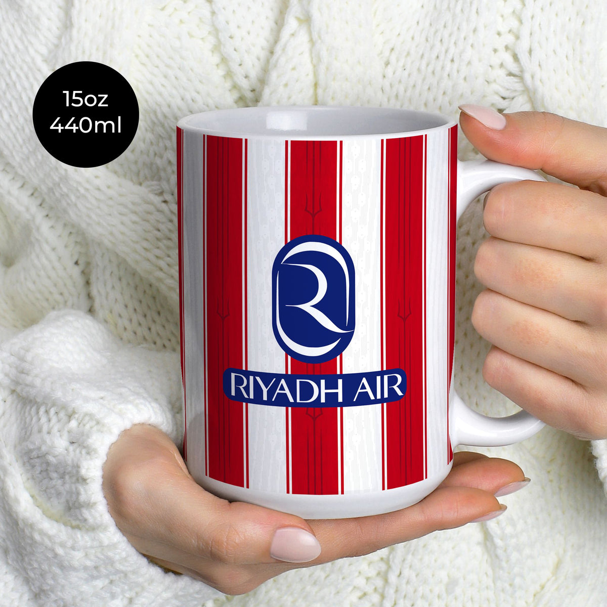 Mug with the Atlético Madrid 2026-27 Home football shirt design by RIPA Football