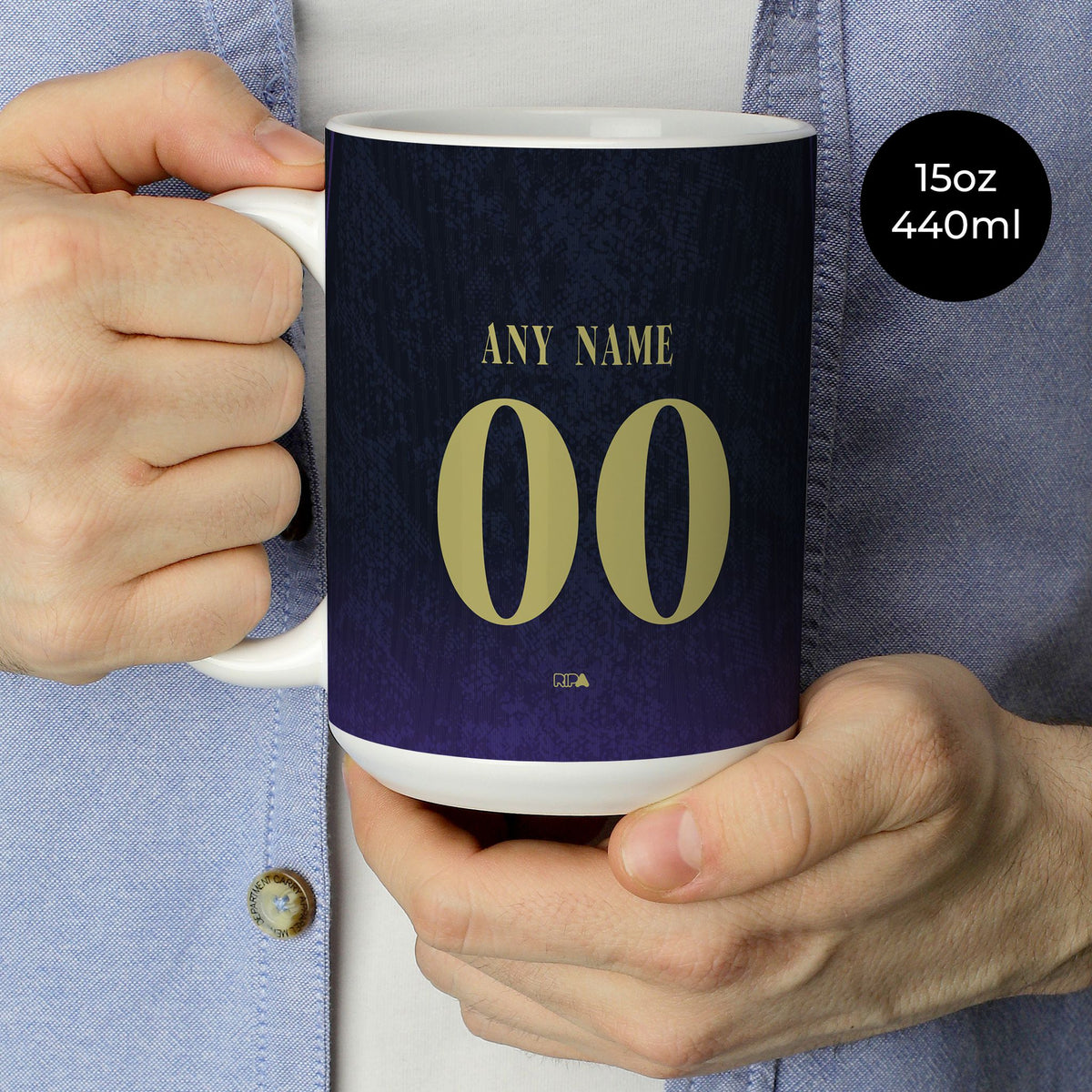 Mug with the Barcelona 2026-27 Away football shirt design by RIPA Football