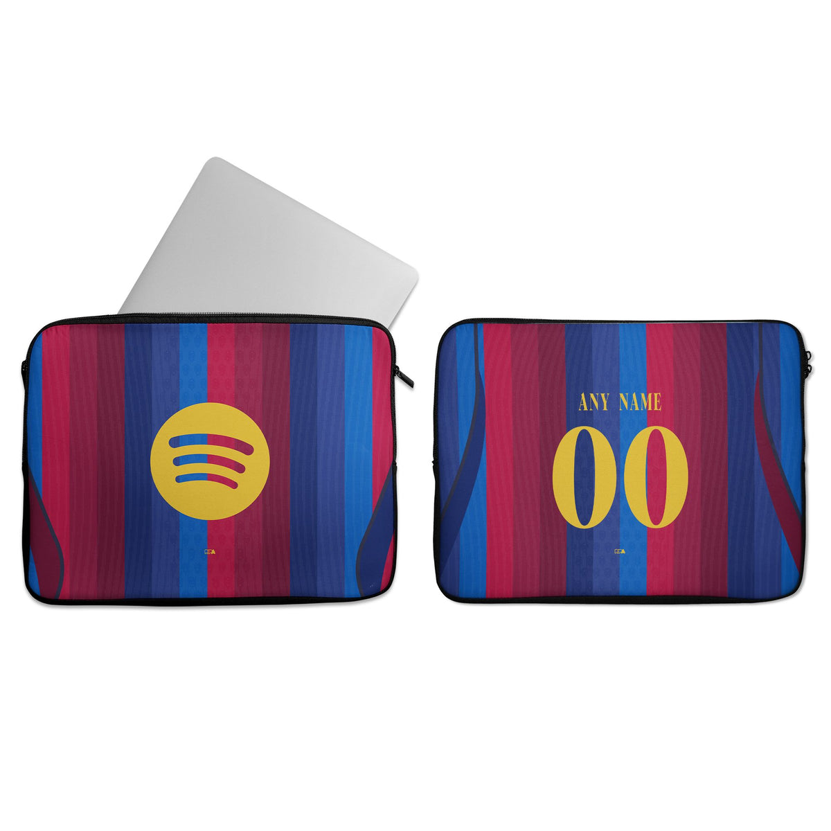Laptop sleeve with the Barcelona 2026-27 Home football shirt design by RIPA Football