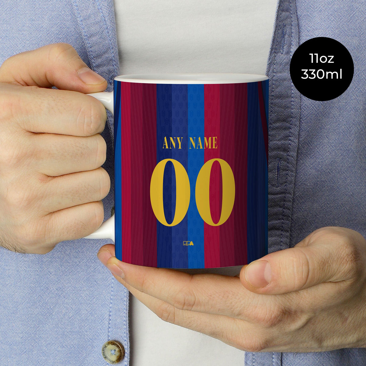 Mug with the Barcelona 2026-27 Home football shirt design by RIPA Football