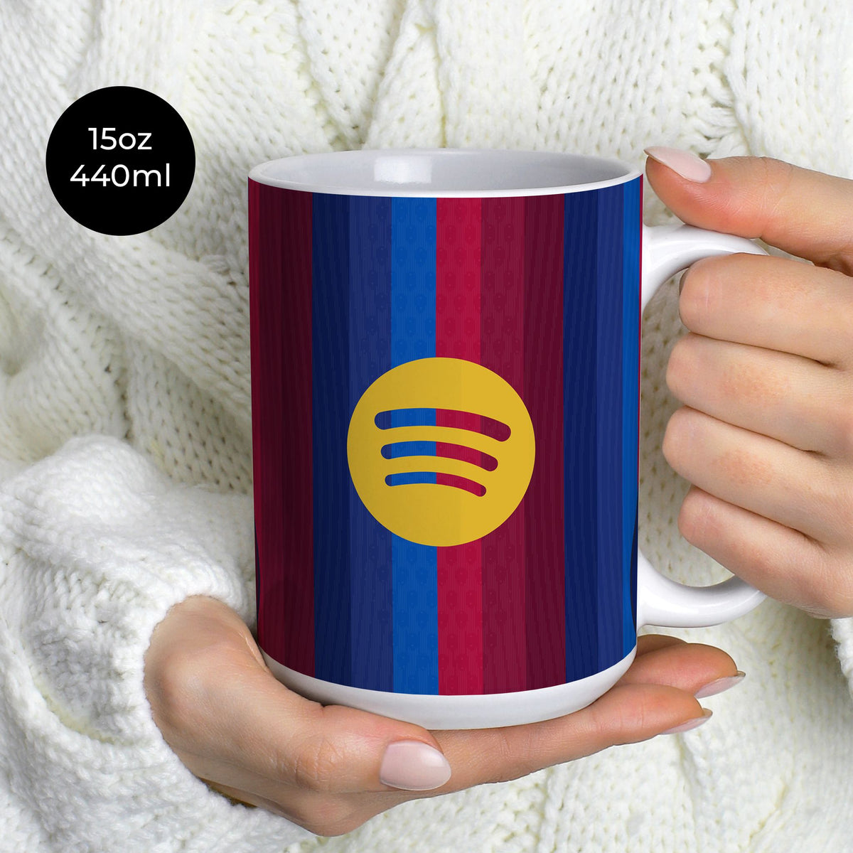 Mug with the Barcelona 2026-27 Home football shirt design by RIPA Football