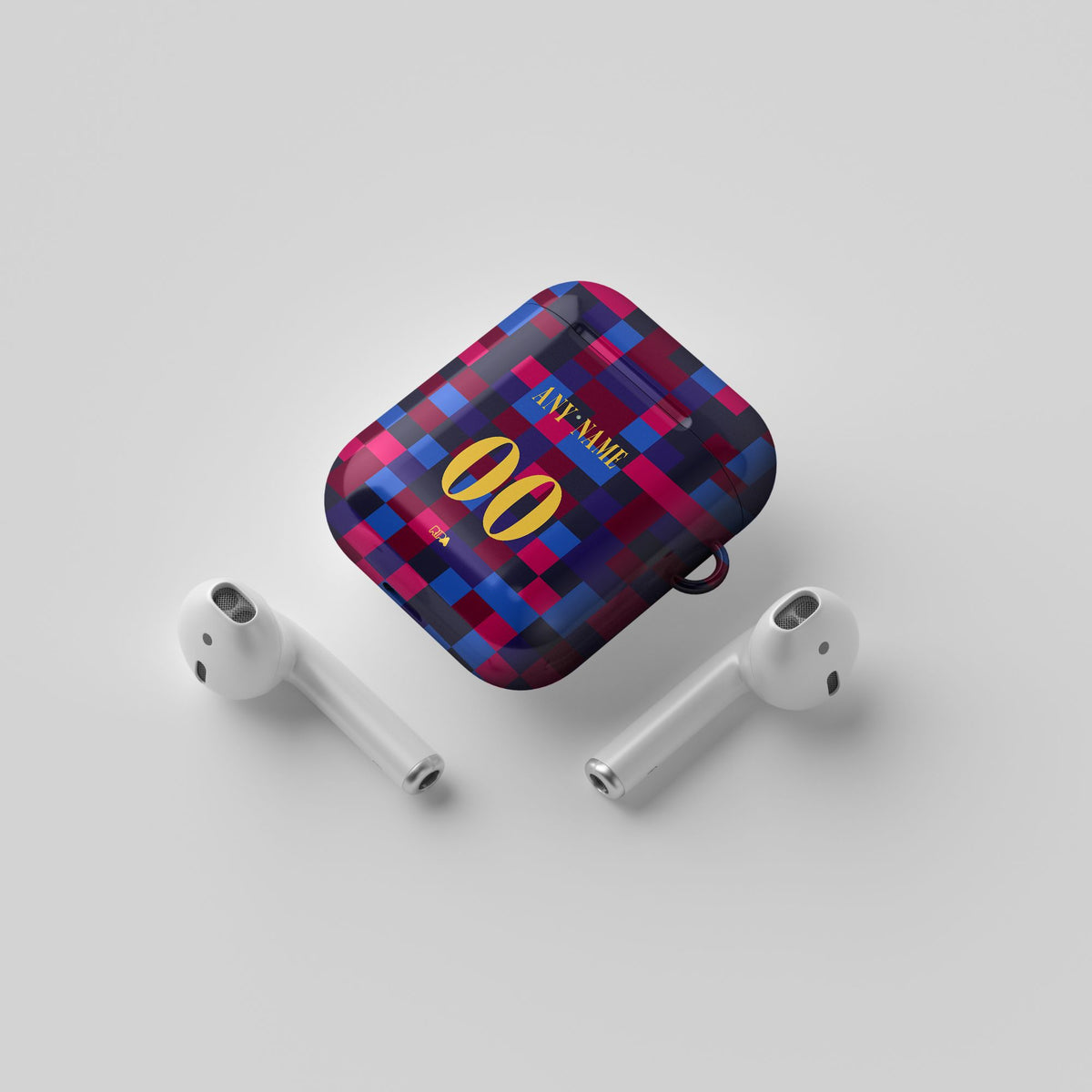 AirPods case with the Barcelona 2026-27 Prematch football shirt design by RIPA Football