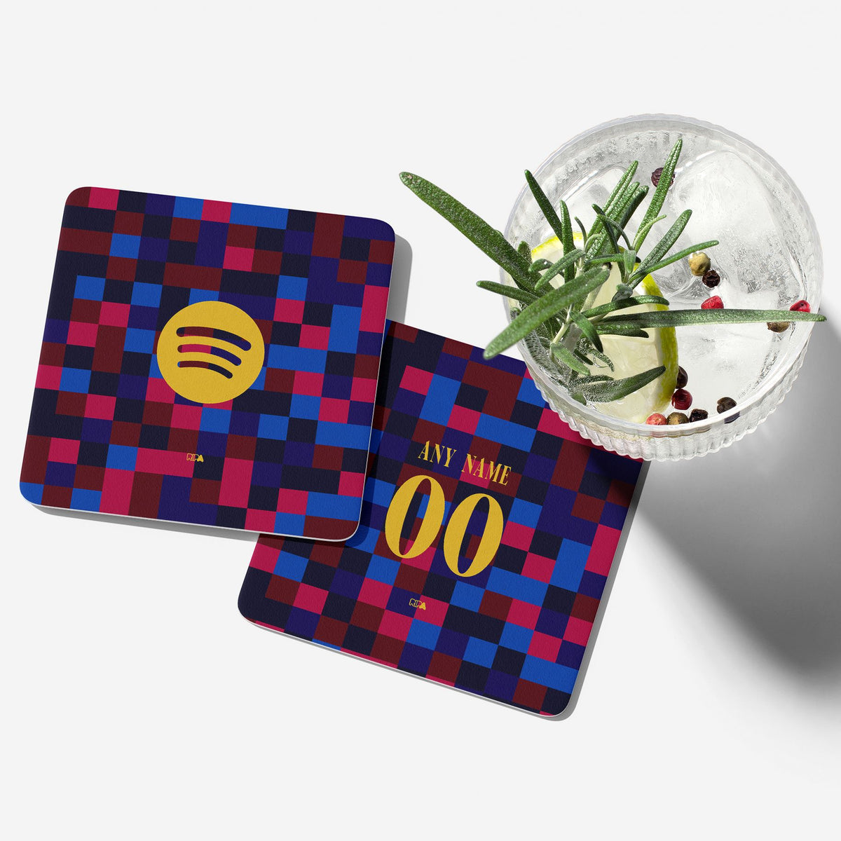 Coaster with the Barcelona 2026-27 Prematch football shirt design by RIPA Football