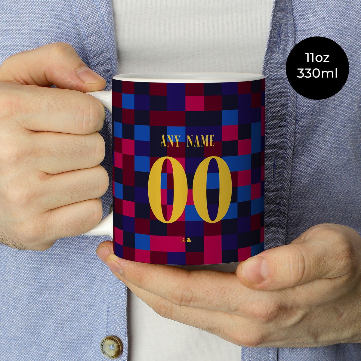 Mug with the Barcelona 2026-27 Prematch football shirt design by RIPA Football