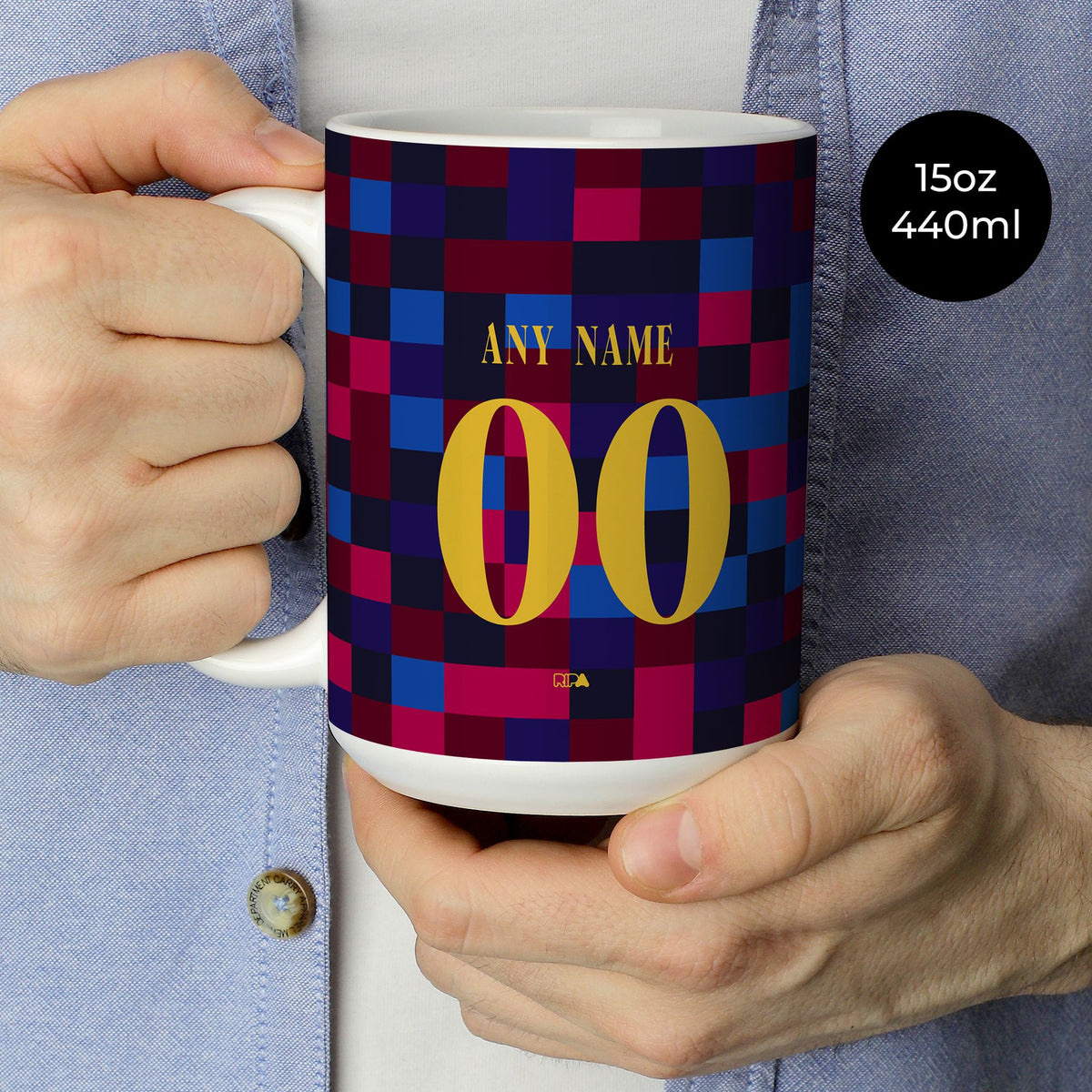 Mug with the Barcelona 2026-27 Prematch football shirt design by RIPA Football