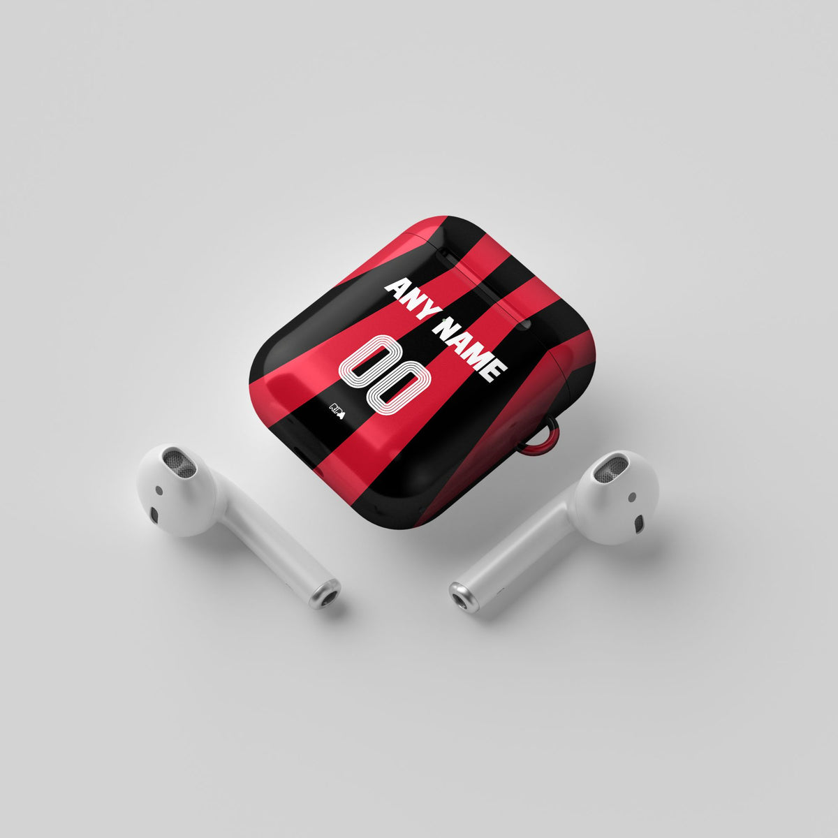 AirPods case with the Bayer 04 Leverkusen 2026-27 Home football shirt design by RIPA Football