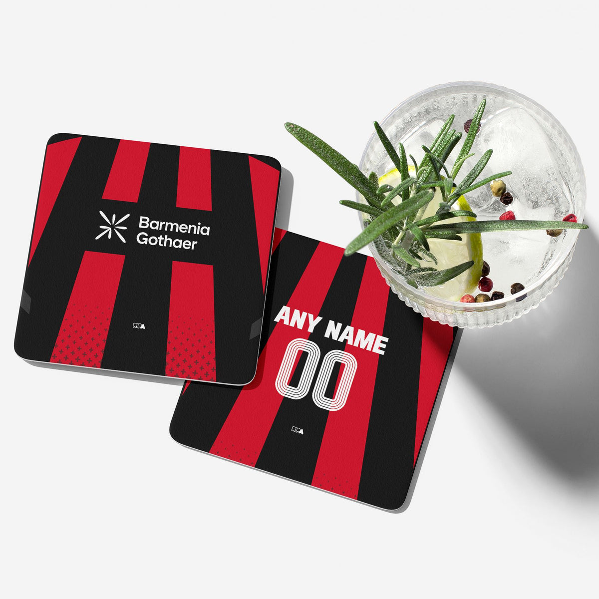 Coaster with the Bayer 04 Leverkusen 2026-27 Home football shirt design by RIPA Football