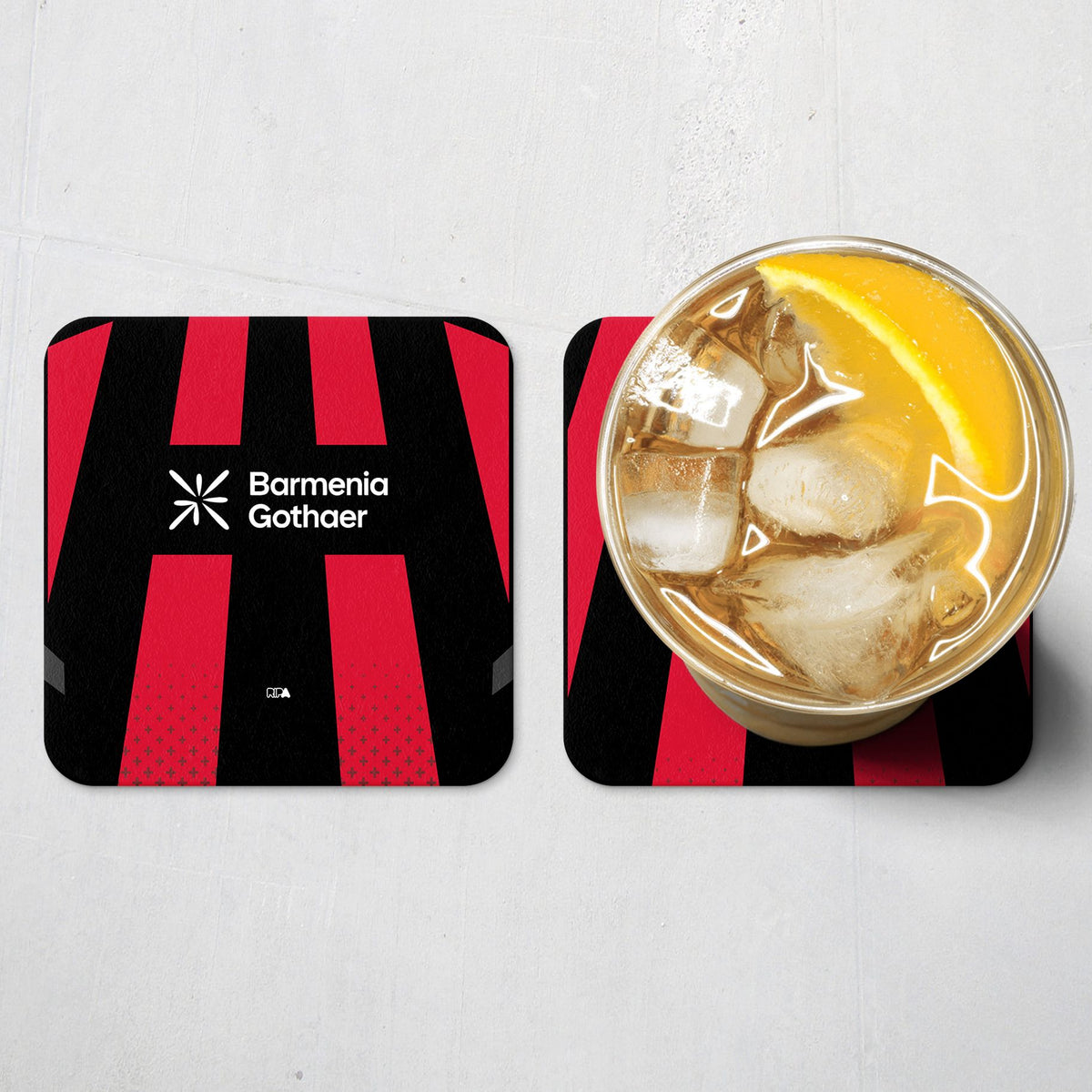 Coaster with the Bayer 04 Leverkusen 2026-27 Home football shirt design by RIPA Football