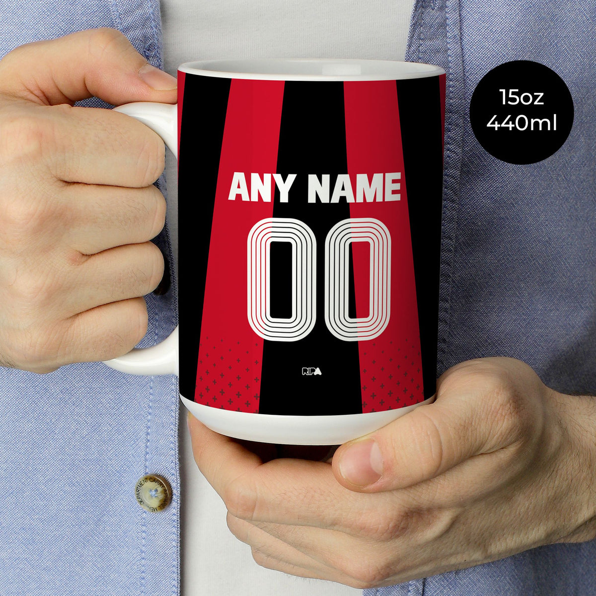 Mug with the Bayer 04 Leverkusen 2026-27 Home football shirt design by RIPA Football